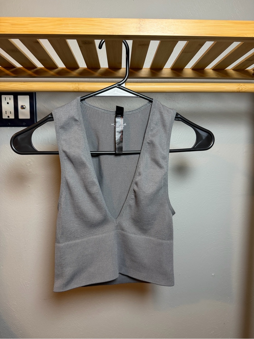 Urban Outfitters Gray V-Neck Ribbed Crop Tank